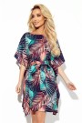  287-20 SOFIA Butterfly dress with a binding at the waist - palm leaves 