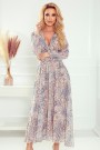  378-2 Chiffon midi dress - beige and blue boho pattern 