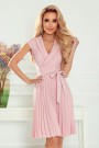  385-1 WENDY Pleated dress with an envelope neckline - powder pink 