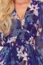  388-1 FRANCES - chiffon dress with a neckline - navy blue with flowers 