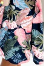  114-17 Flared dress - heart-shaped neckline - navy blue with pink leaves 