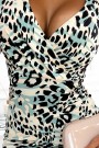  387-3 Fitted dress with an envelope neckline and long sleeves - green leopard print 