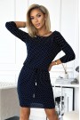  13-147 Sports dress with pockets - navy blue with small dots 