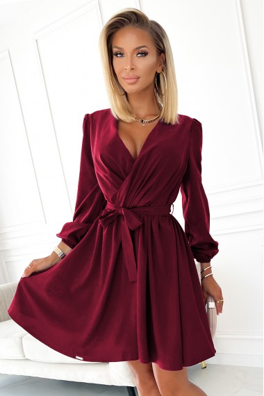  339-3 BINDY Feminine dress with a neckline - Burgundy 