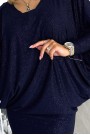  402-1 Bat dress with a neckline - navy blue with glitter 