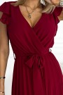  374-2 POLINA Pleated dress with a neckline and frills - Burgundy color 