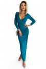  406-1 Draped dress with a neckline and long sleeves - sea with brocade 