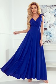  405-2 ELENA Long dress with a neckline and ties on the shoulders - blue 