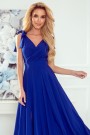  405-2 ELENA Long dress with a neckline and ties on the shoulders - blue 