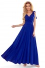  405-2 ELENA Long dress with a neckline and ties on the shoulders - blue 