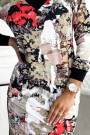  407-1 ELVIRA Dress with a neckline and long sleeves - colorful pattern 