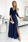  309-6 AMBER elegant lace long dress with a neckline - navy blue 