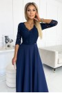  309-6 AMBER elegant lace long dress with a neckline - navy blue 
