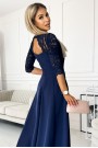 309-6 AMBER elegant lace long dress with a neckline - navy blue 