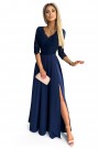  309-6 AMBER elegant lace long dress with a neckline - navy blue 