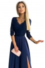  309-6 AMBER elegant lace long dress with a neckline - navy blue 