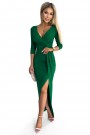  404-1 Shiny dress with a neckline and a slit on the leg - green 