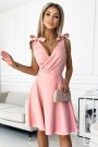  393-2 ROSALIA Feminine dress with an envelope neckline and bows - powder pink 