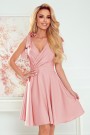  393-2 ROSALIA Feminine dress with an envelope neckline and bows - powder pink 