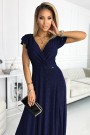  411-3 CRYSTAL long shimmering dress with a neckline - navy blue 