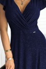  411-3 CRYSTAL long shimmering dress with a neckline - navy blue 
