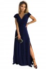  411-3 CRYSTAL long shimmering dress with a neckline - navy blue 