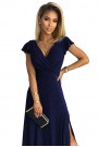  411-3 CRYSTAL long shimmering dress with a neckline - navy blue 