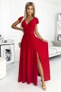  411-2 CRYSTAL long shimmering dress with a neckline - red 