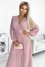 414-2 KLARA pleated dress with a belt and a neckline - powder pink 