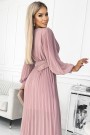  414-2 KLARA pleated dress with a belt and a neckline - powder pink 
