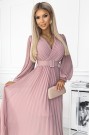  414-2 KLARA pleated dress with a belt and a neckline - powder pink 