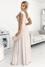  411-4 CRYSTAL long shimmering dress with a neckline - beige 