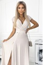  411-4 CRYSTAL long shimmering dress with a neckline - beige 