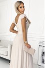  411-4 CRYSTAL long shimmering dress with a neckline - beige 