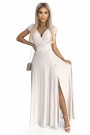  411-4 CRYSTAL long shimmering dress with a neckline - beige 
