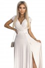  411-4 CRYSTAL long shimmering dress with a neckline - beige 