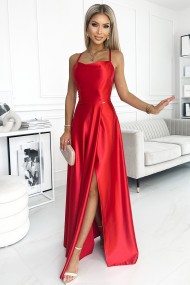  419-1 PERLA satin long dress with a neckline on the back - red 