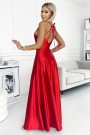  419-1 PERLA satin long dress with a neckline on the back - red 