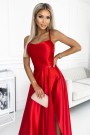  419-1 PERLA satin long dress with a neckline on the back - red 