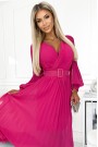  414-4 KLARA pleated dress with a belt and a neckline - fuchsia 