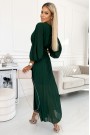  414-1 KLARA pleated dress with a belt and a neckline - bottle green 