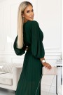  414-1 KLARA pleated dress with a belt and a neckline - bottle green 