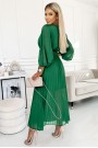 414-3 KLARA pleated dress with a belt and a neckline - green 
