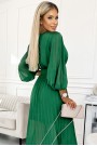  414-3 KLARA pleated dress with a belt and a neckline - green 