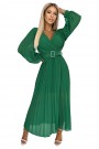 414-3 KLARA pleated dress with a belt and a neckline - green 