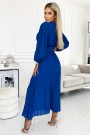  414-5 KLARA pleated dress with a belt and a neckline - royal blue 