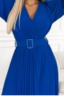  414-5 KLARA pleated dress with a belt and a neckline - royal blue 