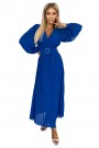  414-5 KLARA pleated dress with a belt and a neckline - royal blue 