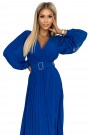  414-5 KLARA pleated dress with a belt and a neckline - royal blue 