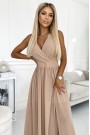  362-6 JUSTINE Long dress with a neckline and a tie - beige 